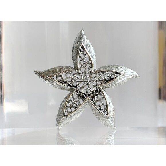 Gerry's Signed Silver T Faux Filigree Starfish Figural Vintage Brooch Lapel Pin - Picture 2 of 10
